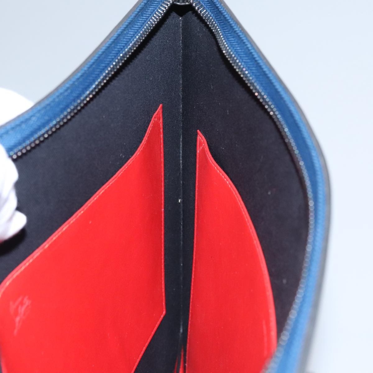 Christian Louboutin Trictrac Portfolio Bag Leather and Spiked Leather, BLUE, LEATHER, Handbag