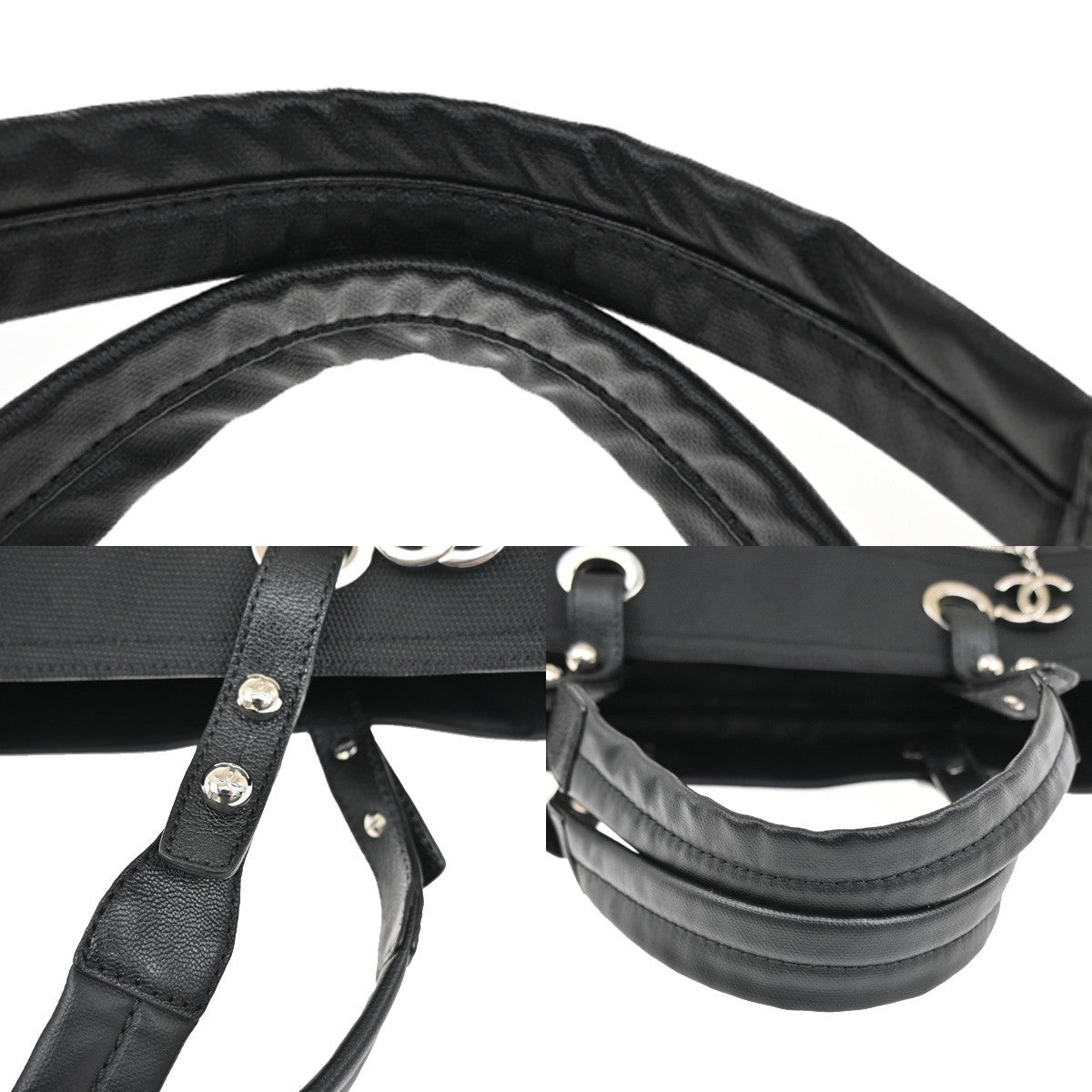 Chanel Biarritz Pocket Tote Quilted Coated Canvas, BLACK, CANVAS, Tote bag