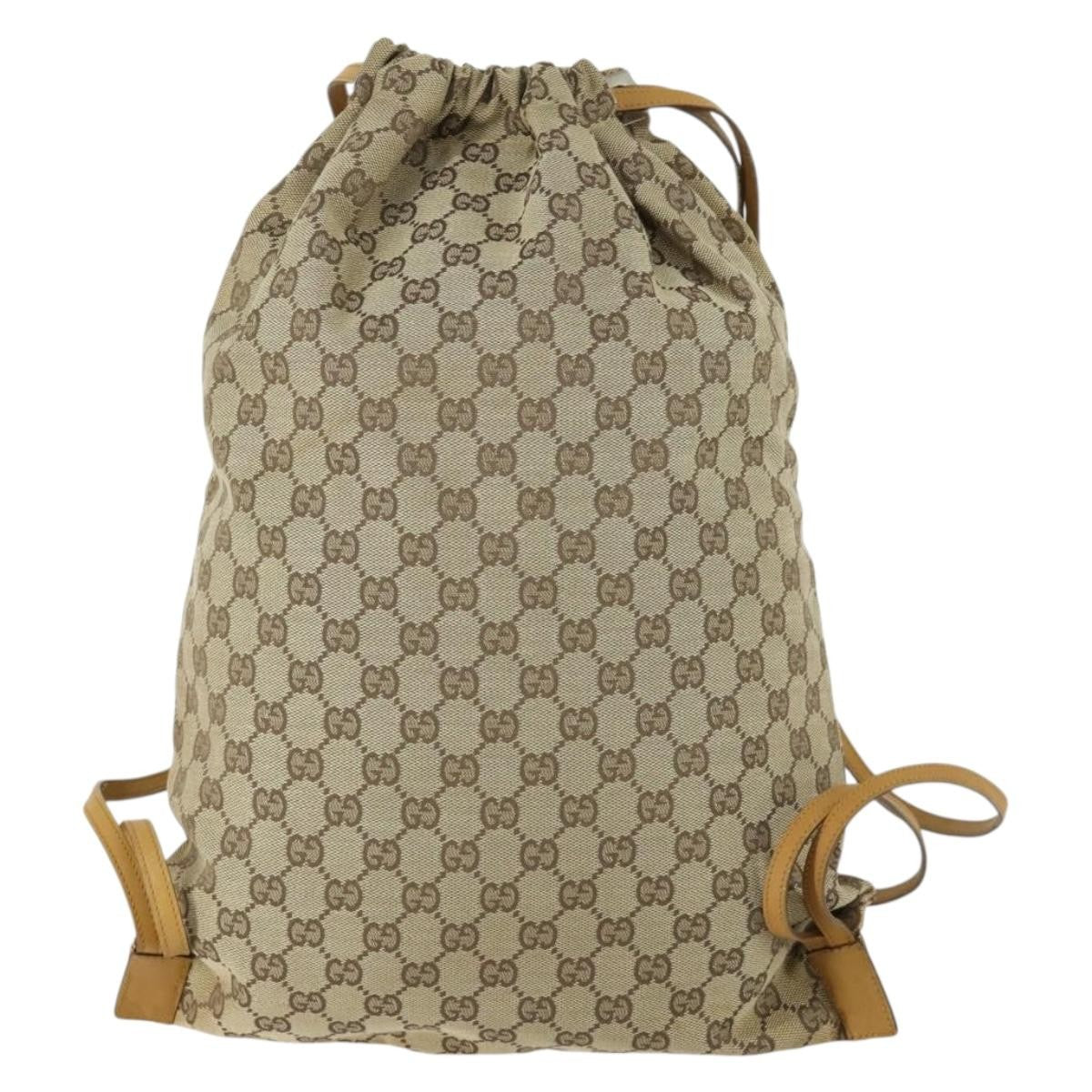 Gucci Drawstring Backpack GG Canvas, BEIGE, CANVAS, Backpack
