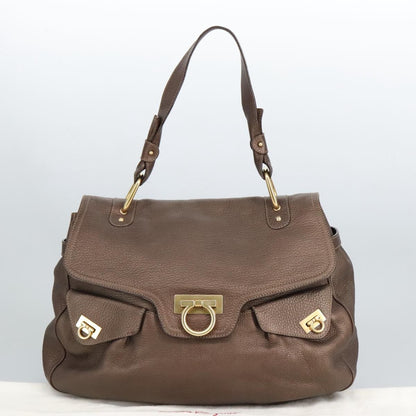 Salvatore Ferragamo Gancini handbag Leather, BROWN, LEATHER, Handbag