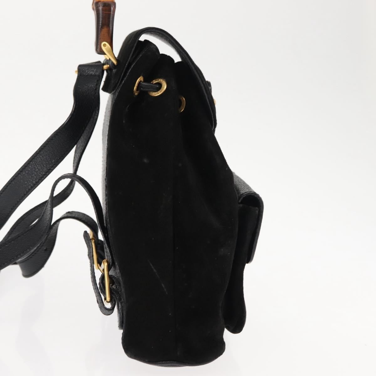Gucci Vintage Bamboo Backpack Suede, BLACK, SUEDE, Backpack