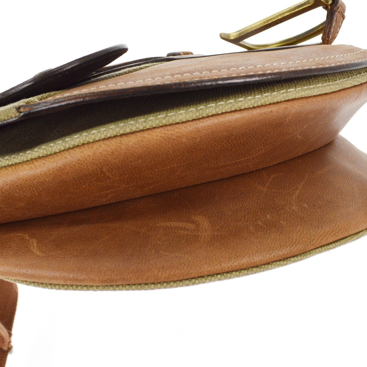 Christian Dior Vintage Saddle Messenger Bag Canvas and Leather, KHAKI, CANVAS, Shoulder bag