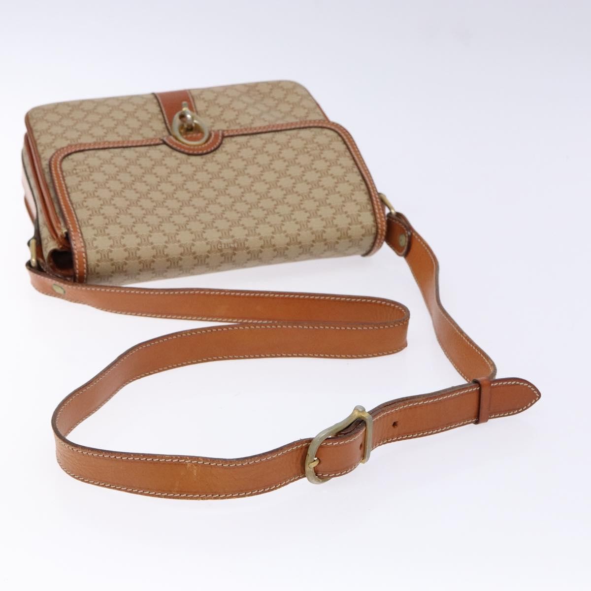 Celine Vintage Macadam Shoulder Bag Canvas and Leather, BEIGE, CANVAS, Shoulder bag