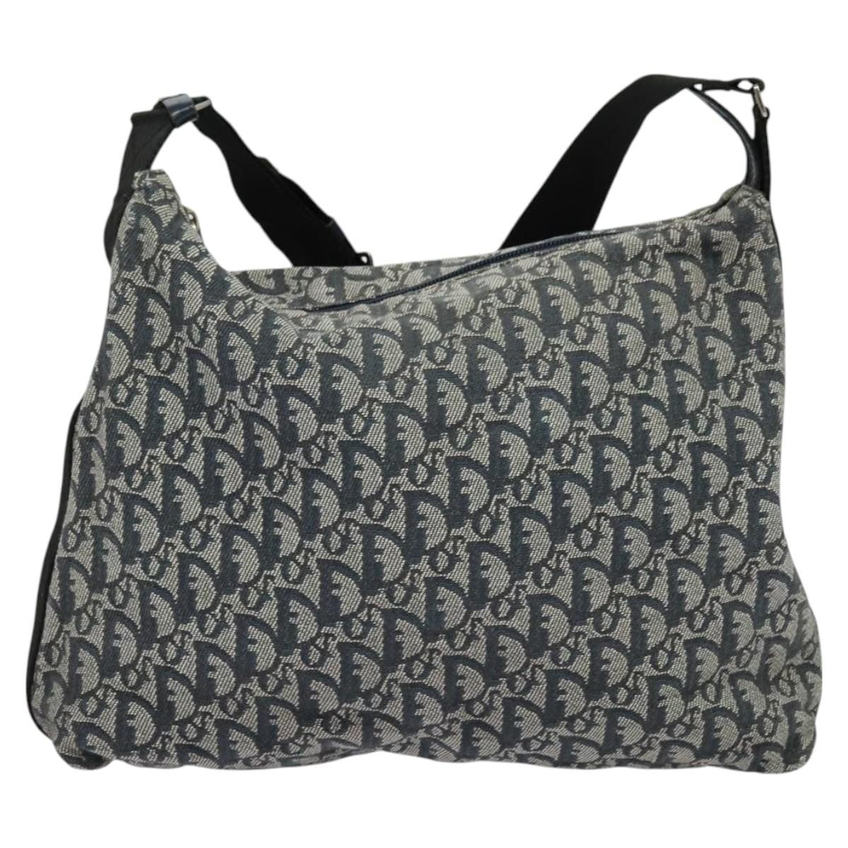 Christian Dior Vintage Zip Shoulder Bag Diorissimo Canvas, NAVY, CANVAS, Shoulder bag