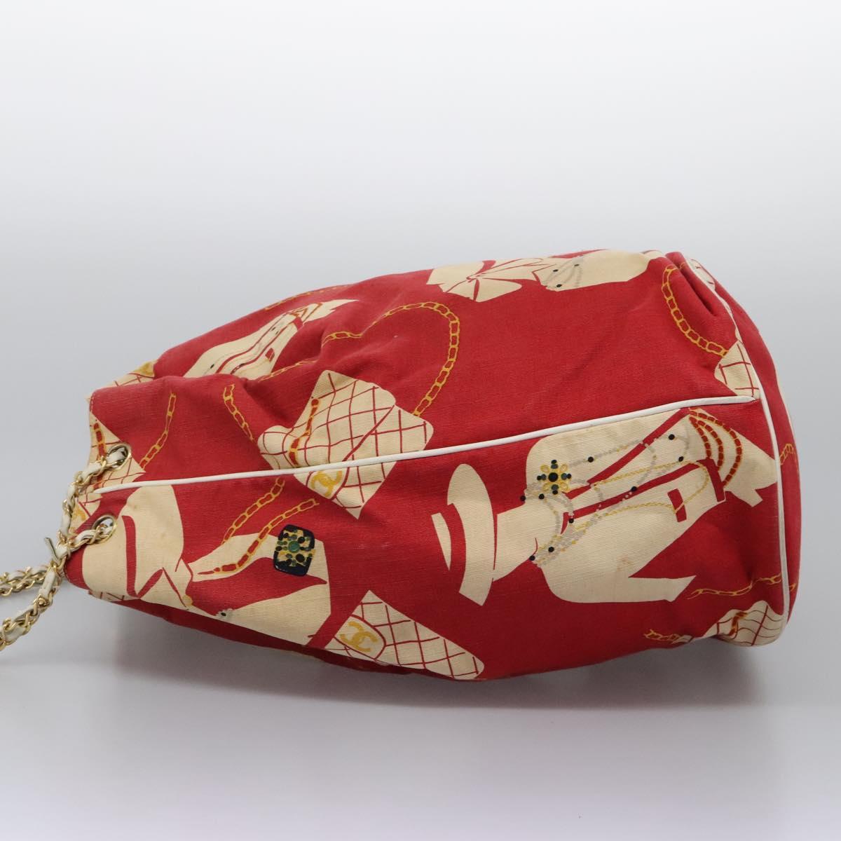 Chanel Chain Shoulder Bag Canvas, RED, CANVAS, Shoulder bag