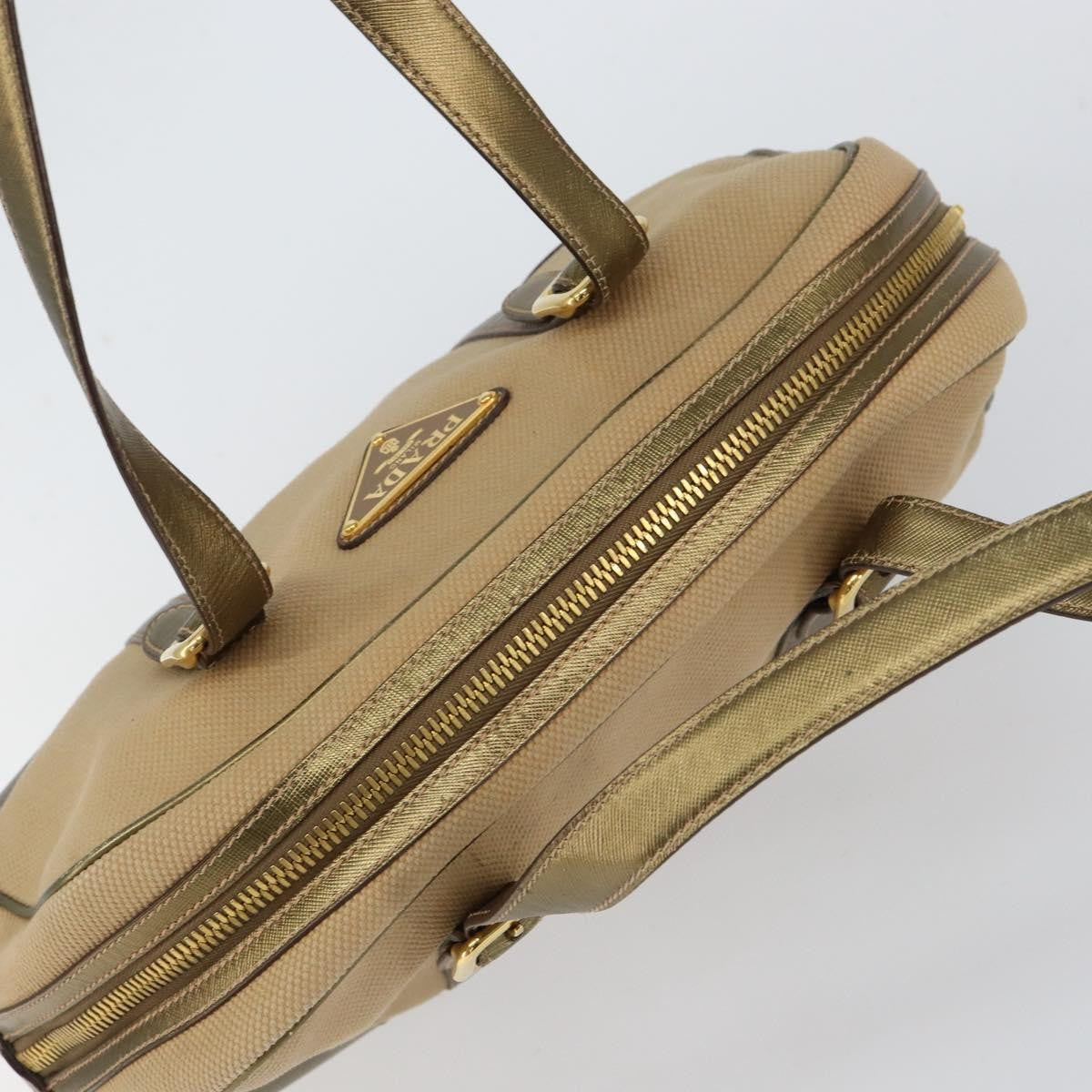 Prada Bowler Bag Canvas with Leather, BEIGE, CANVAS, Handbag