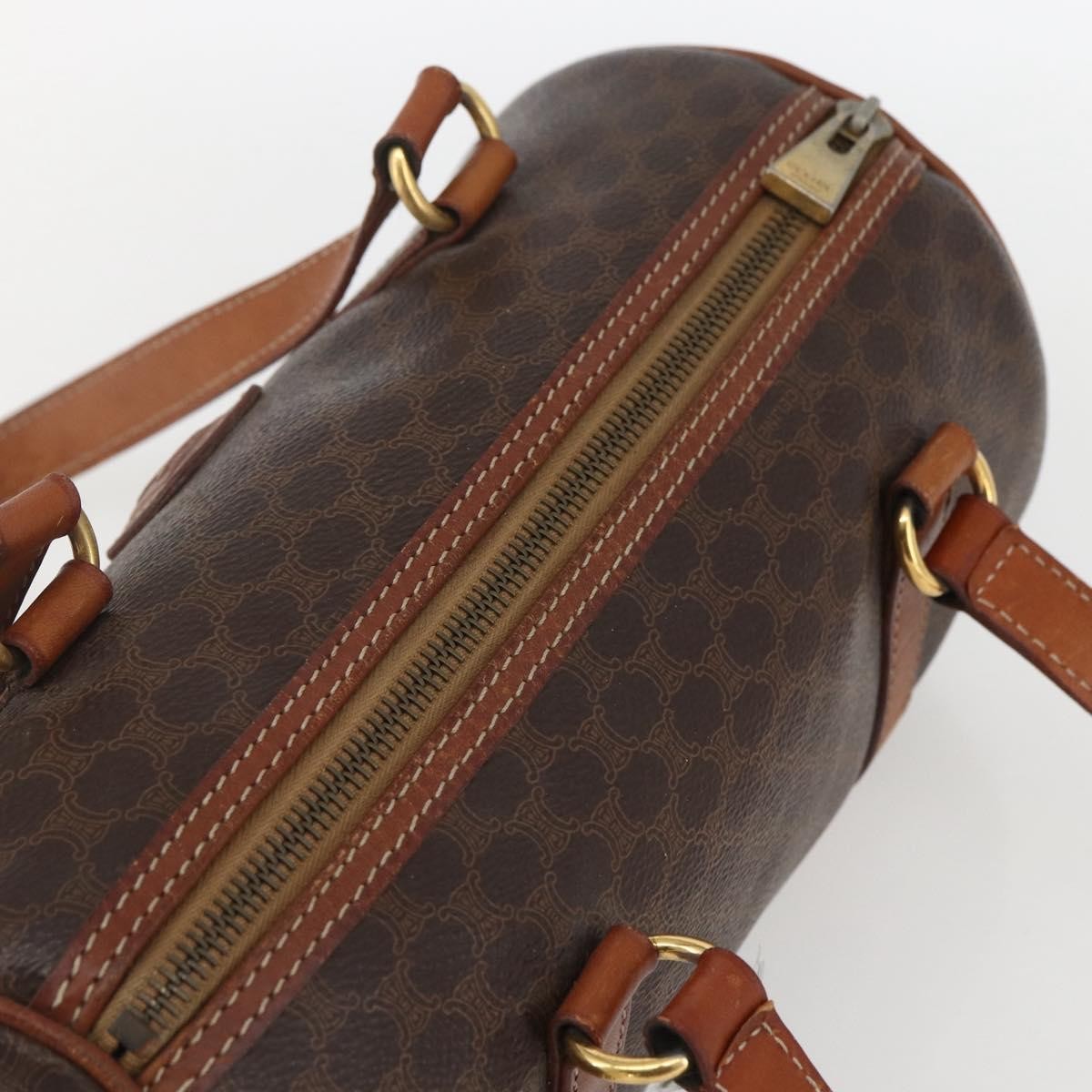 Celine Vintage Macadam Handbag Canvas and Leather, BROWN, CANVAS, Handbag