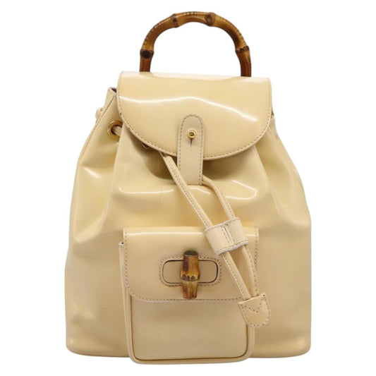 Gucci Vintage Bamboo Backpack Patent, Beige, Patent Leather, Backpack
