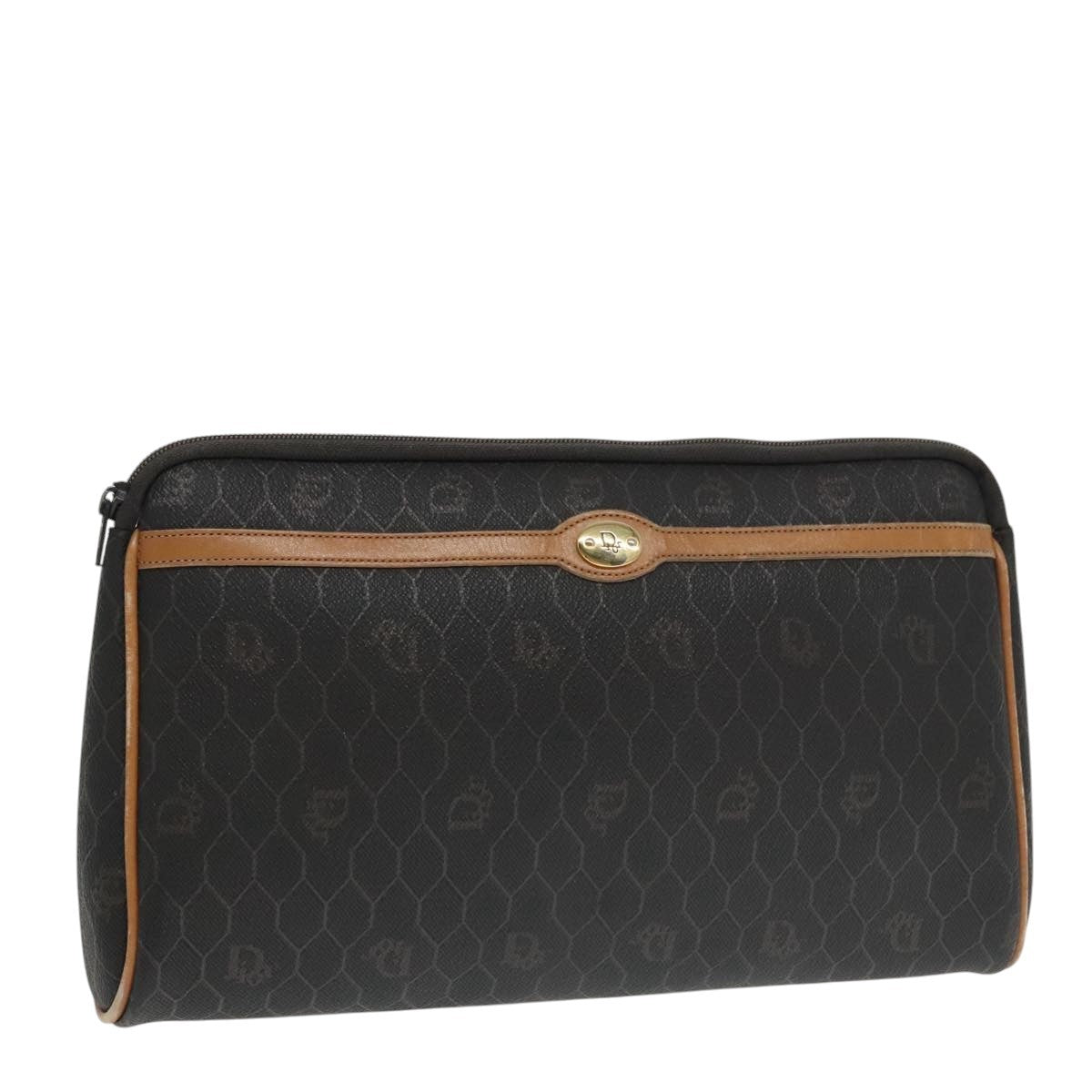 Christian Dior Vintage Honeycomb Zip Pouch Coated Canvas, BLACK, CANVAS, Clutche & pouche