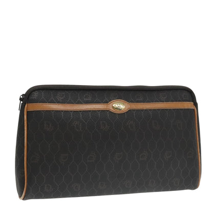 Christian Dior Vintage Honeycomb Zip Pouch Coated Canvas, BLACK, CANVAS, Clutche & pouche