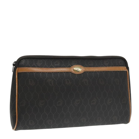 Christian Dior Vintage Honeycomb Zip Pouch Coated Canvas, BLACK, CANVAS, Clutche & pouche