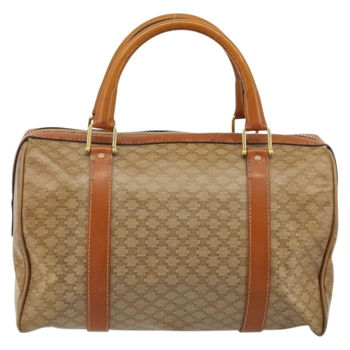 Celine Vintage Macadam Handbag Canvas and Leather, Beige, Canvas, Handbag