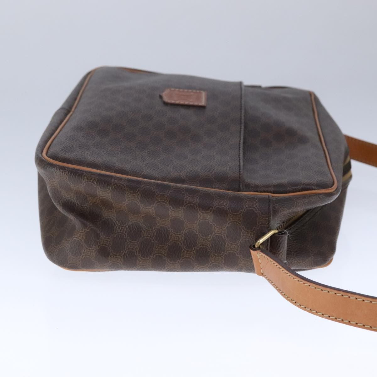 Celine Vintage Macadam Shoulder Bag Leather, BROWN, PVC,Leather,Canvas, Shoulder bag