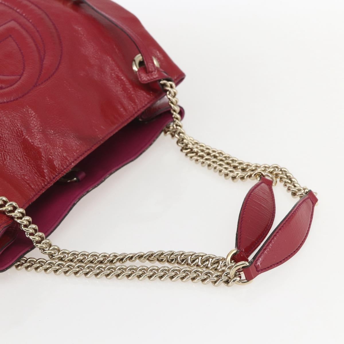 Gucci Soho Chain Strap Shoulder Bag Patent, RED, LEATHER, Shoulder bag