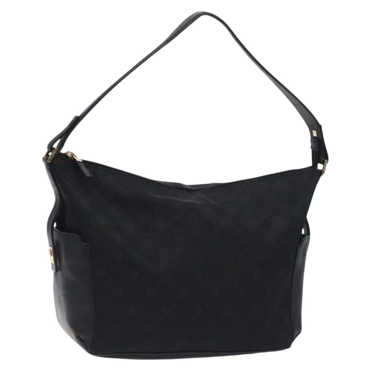 Salvatore Ferragamo Gancini Shoulder Bag Canvas, BLACK, CANVAS, Shoulder bag