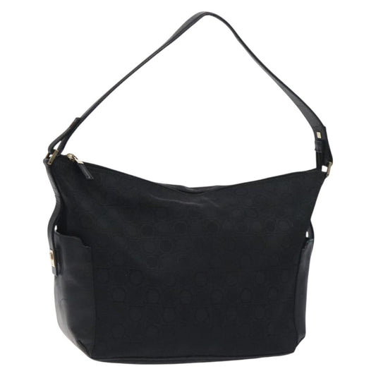 Salvatore Ferragamo Gancini Shoulder Bag Canvas, BLACK, CANVAS, Shoulder bag