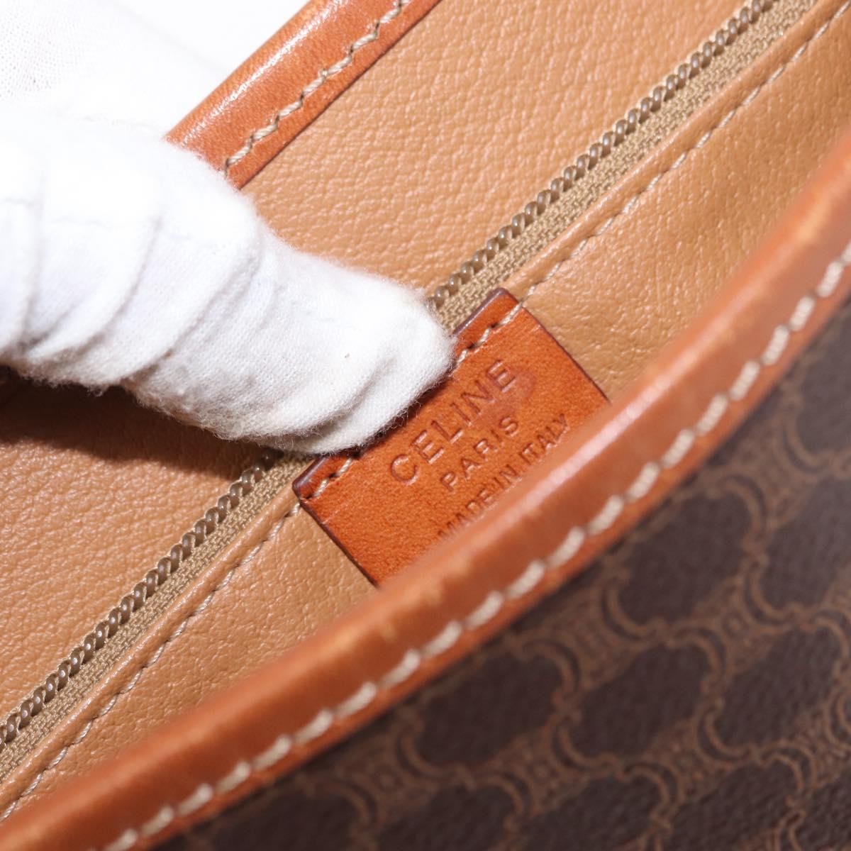 Celine Vintage Macadam Shoulder Bag Canvas and Leather, BROWN, PVC, Shoulder bag