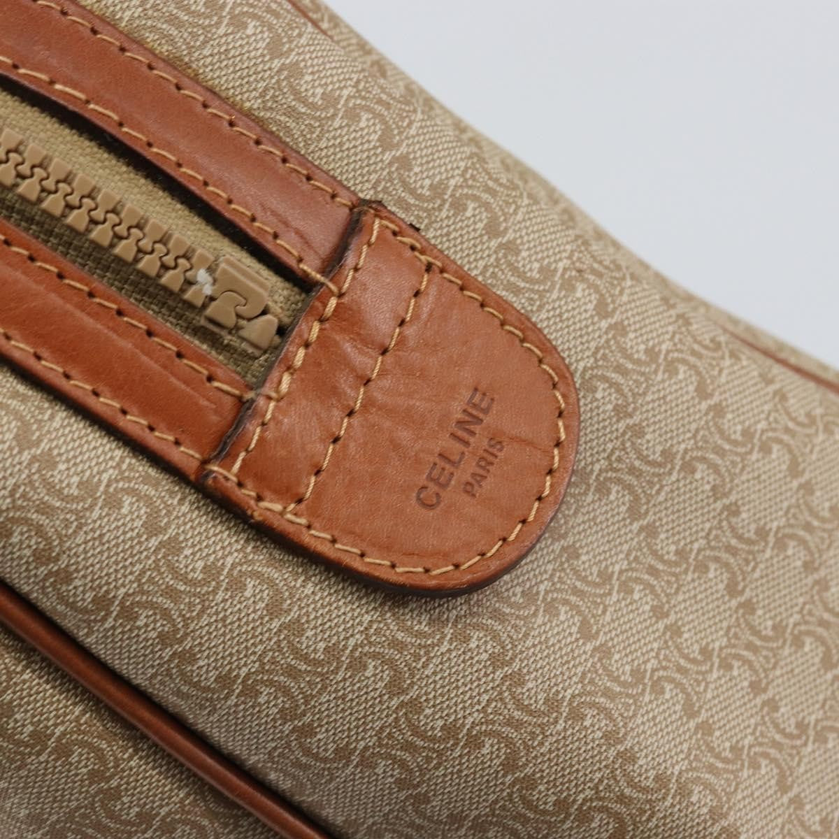 Celine Vintage Macadam Handbag Canvas and Leather, BEIGE, CANVAS, Handbag