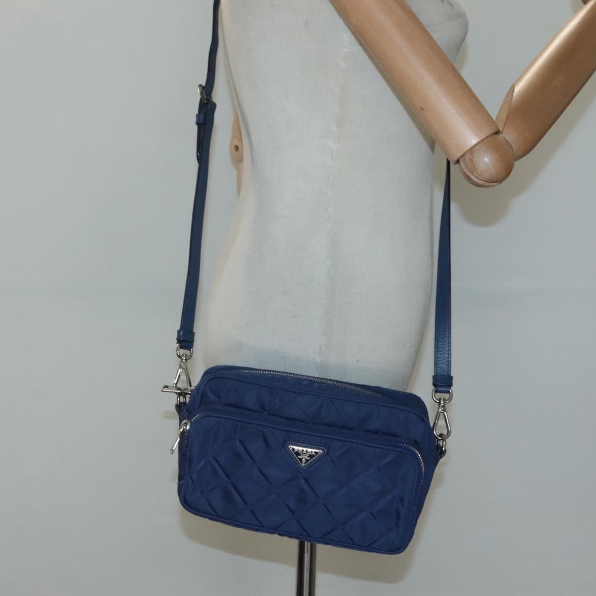 Prada Front Pocket Camera Bag Quilted Tessuto, BLUE, NYLON, Shoulder bag