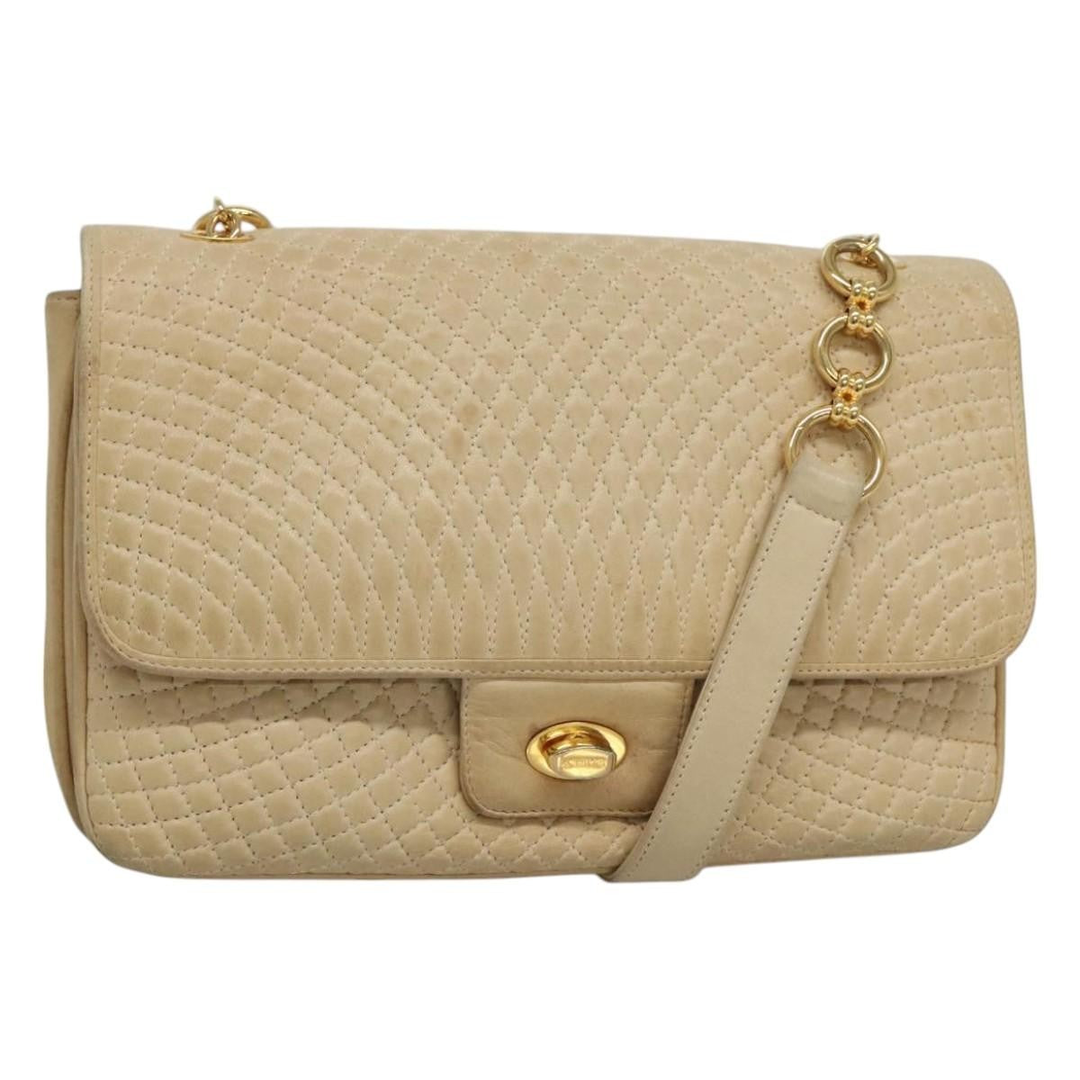 Bally Vintage Chain Shoulder Bag Quilted Leather, BEIGE, LEATHER, Shoulder bag