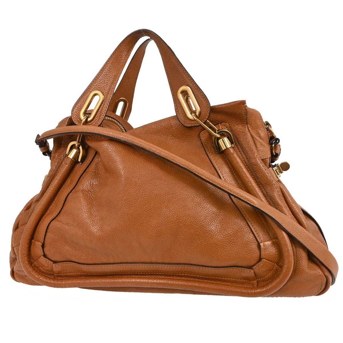 Chloe Paraty Top Handle Bag Leather, BROWN, LEATHER, Handbag
