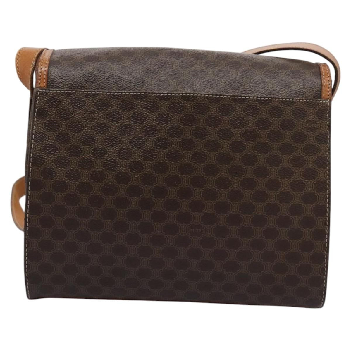 Celine Vintage Macadam Circle Logo Shoulder Bag Canvas and Leather, BROWN, CANVAS, Shoulder bag