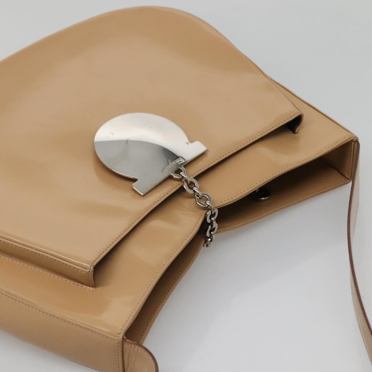 Salvatore Ferragamo Gancini Shoulder Bag Patent Leather, BEIGE, PATENT_LEATHER, Shoulder bag