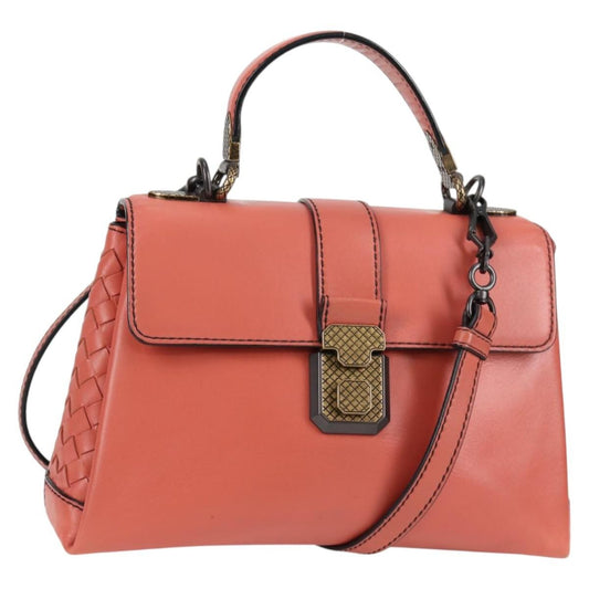 Bottega Veneta Piazza Top Handle Bag Leather with Intrecciato Detail, PINK, LEATHER, Handbag