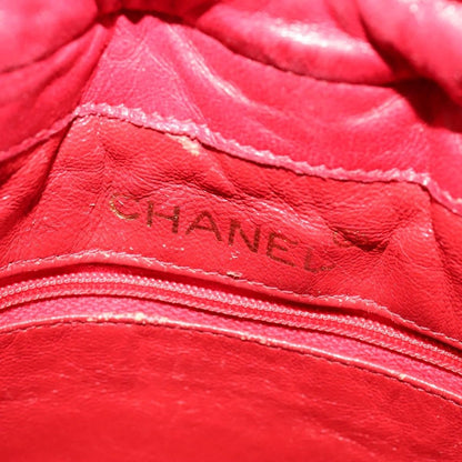 Chanel Vintage Drawstring Bucket Bag Quilted Satin, RED, SATIN, Shoulder bag