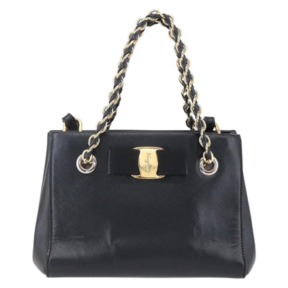 Salvatore Ferragamo Vala Shoulder Bag Leather, BLACK, LEATHER, Shoulder bag