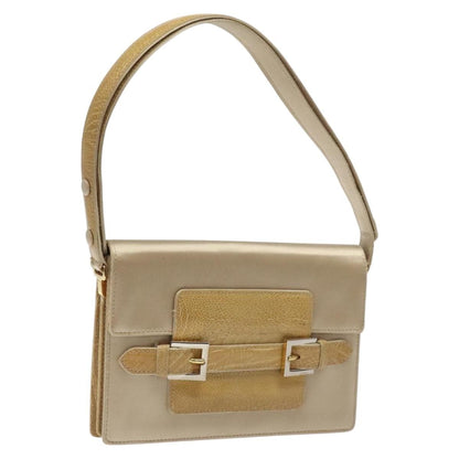 Fendi Square Flap Leather, BEIGE, SATIN, Shoulder bag