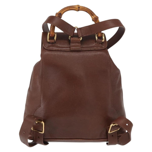 Gucci Vintage Bamboo Backpack Leather, BROWN, LEATHER, Backpack