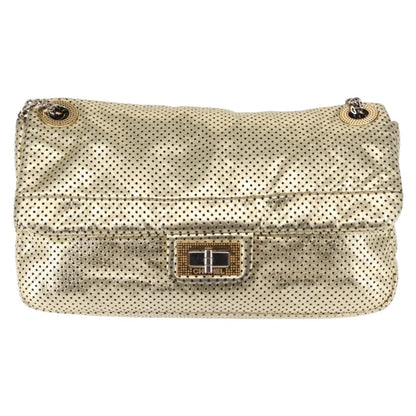 Chanel Drill Flap Bag Perforated Leather, GOLD, LEATHER, Handbag