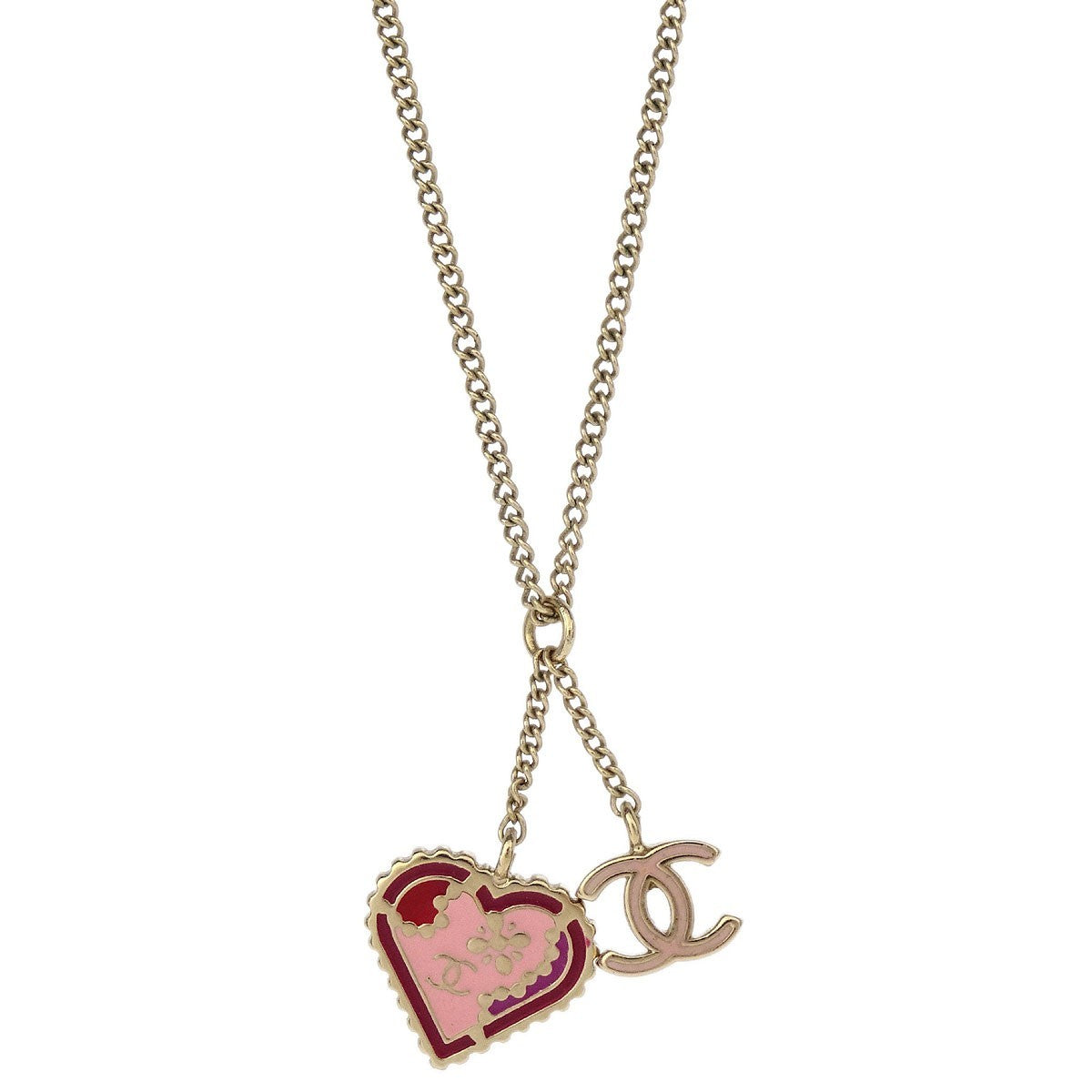 Chanel CC and Heart Pendant Necklace Metal, GOLD, GOLD_PLATED, Necklace