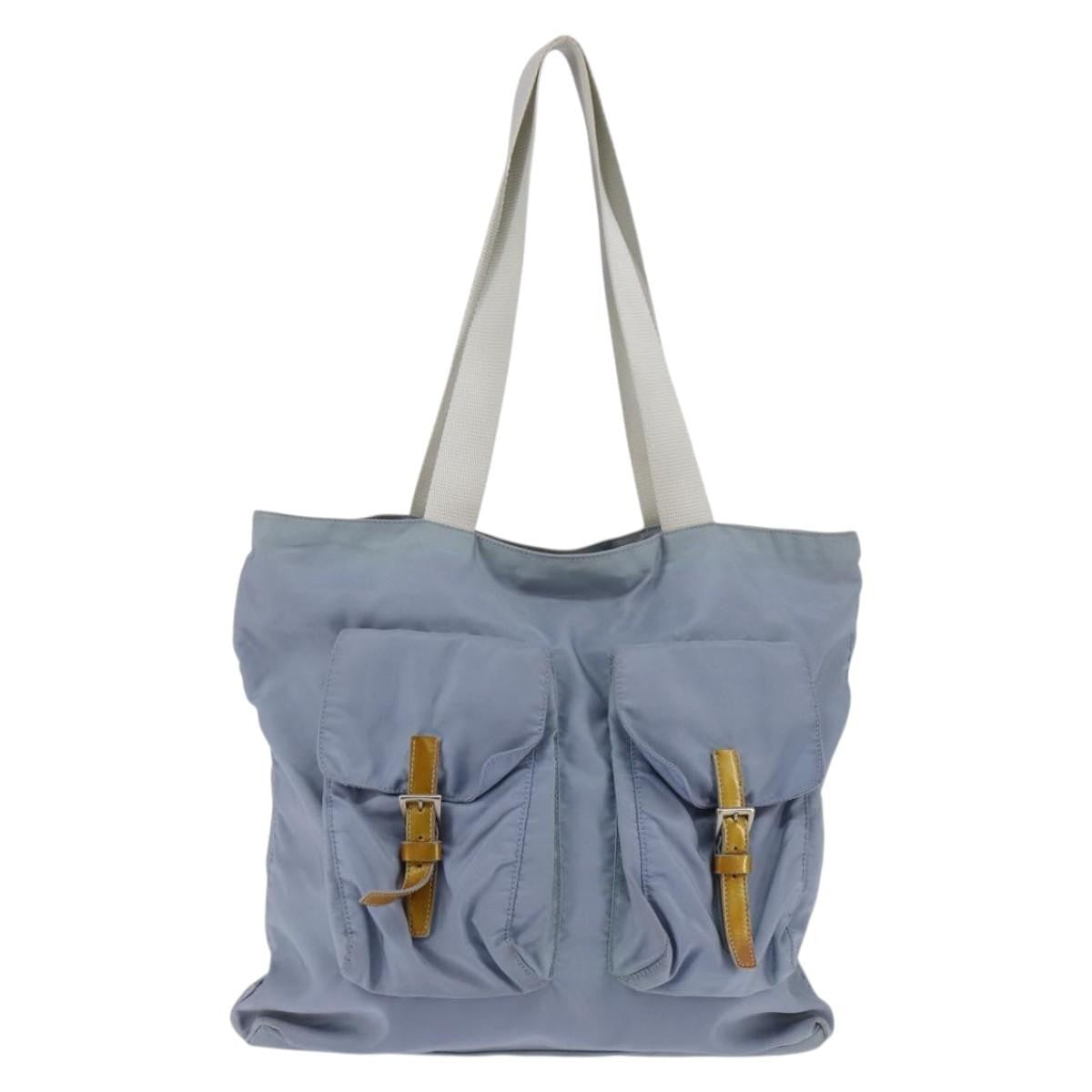 Prada Side Pocket Tote Nylon, BLUE, NYLON, Tote bag