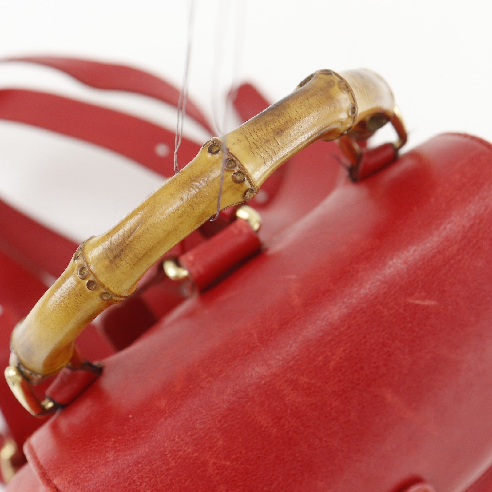 Gucci Vintage Bamboo Backpack Leather, Red, Leather, Backpack