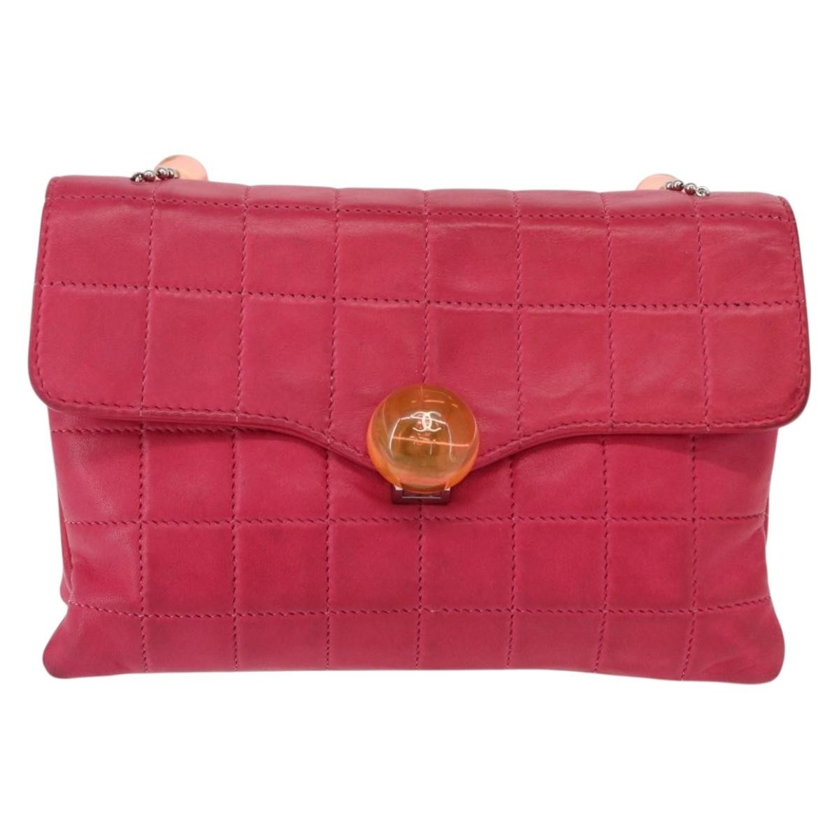 Chanel Chocolate Bar CC Clutch Quilted Leather, PINK, LEATHER, Clutche & pouche