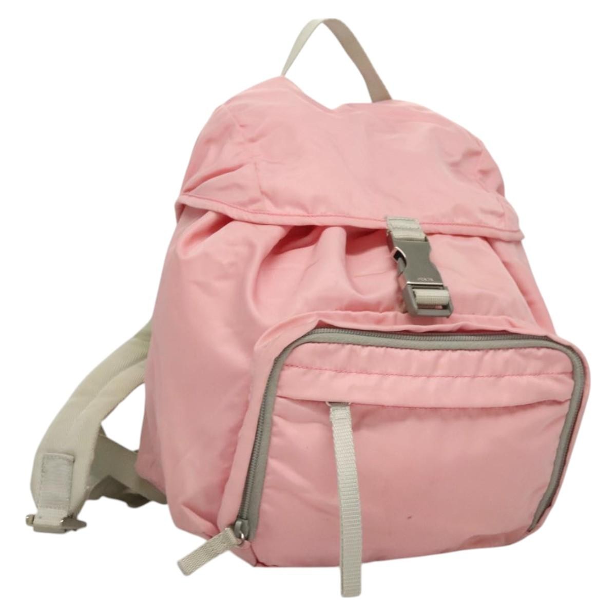 Prada Single Buckle Pocket Backpack Tessuto, PINK, NYLON, Backpack