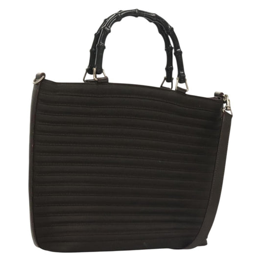 Gucci Vintage Bamboo Handle Bag Nylon, BROWN, NYLON, Handbag
