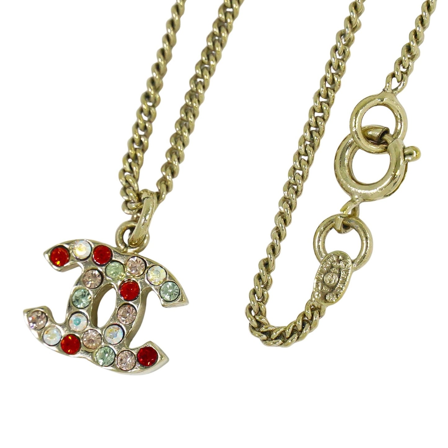 Chanel Rainbow CC Pendant Necklace Metal and Crystals, GOLD, GOLD_PLATED, Necklace