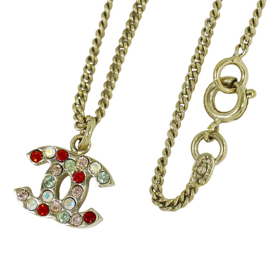 Chanel Rainbow CC Pendant Necklace Metal and Crystals, GOLD, GOLD_PLATED, Necklace