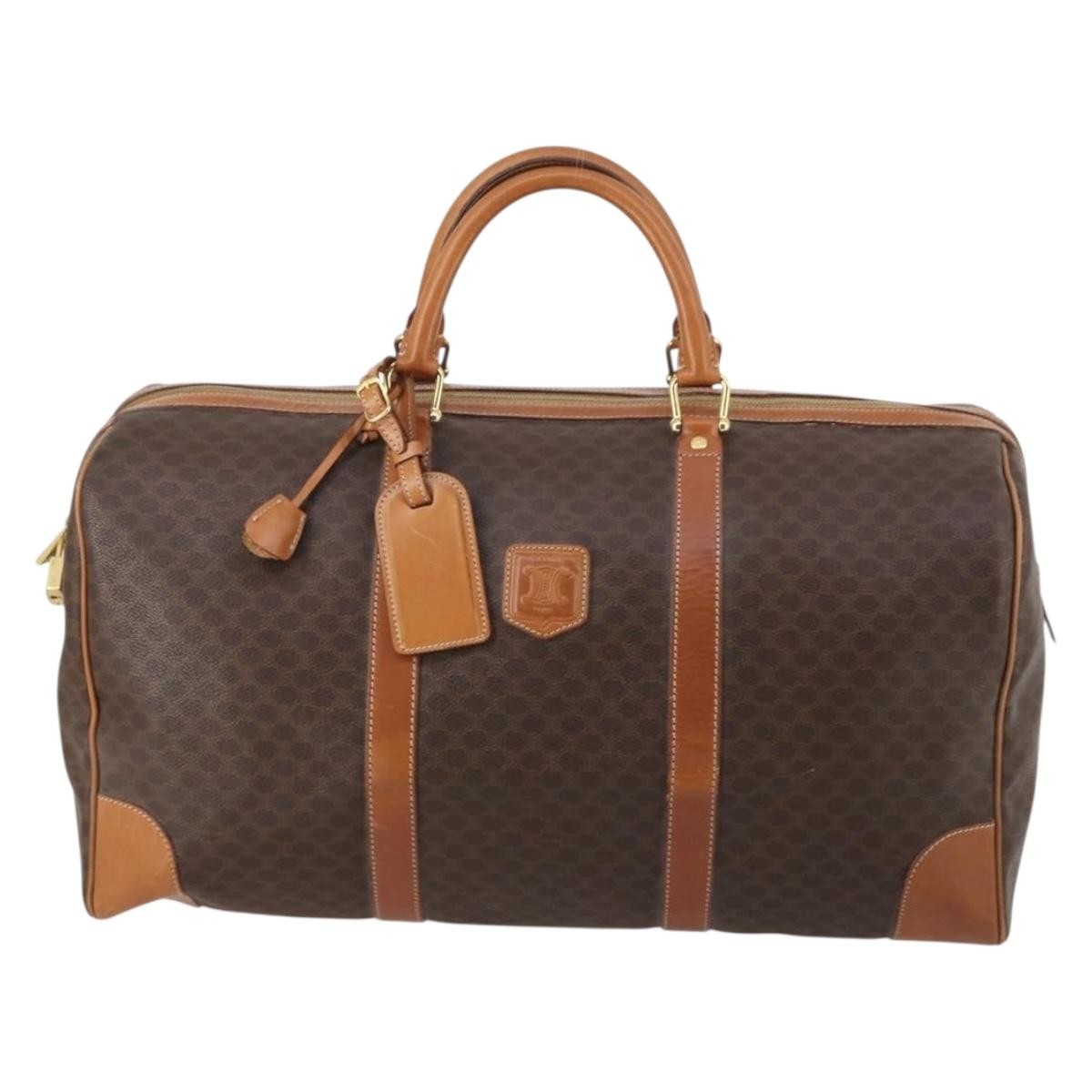 Celine Vintage Duffle Bag Macadam Coated Canvas, BROWN, CANVAS, Travel bag