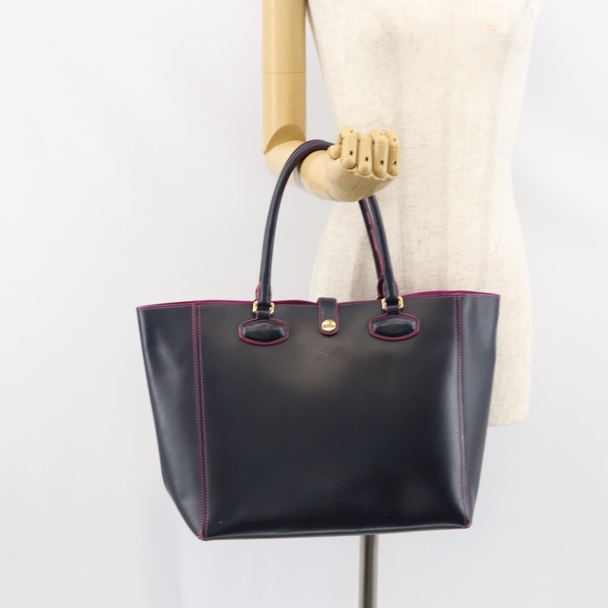 Loewe Leo Shopper Tote Leather, NAVY, LEATHER, Tote bag