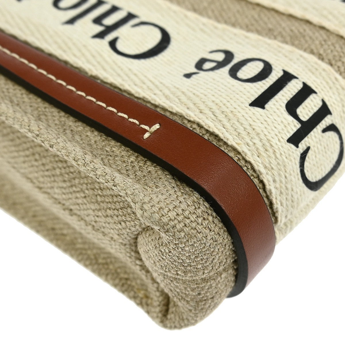 Chloe Woody Convertible Tote Canvas with Leather, BEIGE, CANVAS, Handbag