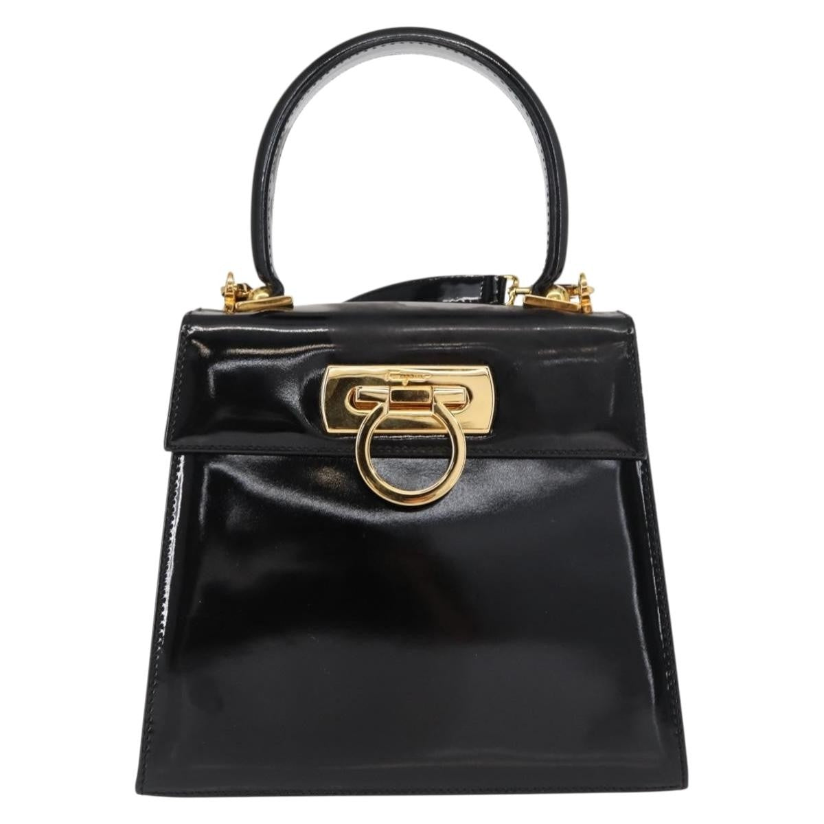 Salvatore Ferragamo Gancini handbag Patent leather, BLACK, PATENT_LEATHER, Handbag