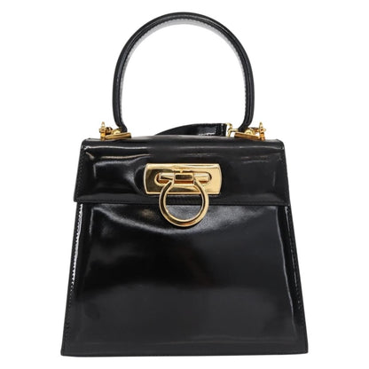 Salvatore Ferragamo Gancini handbag Patent leather, BLACK, PATENT_LEATHER, Handbag