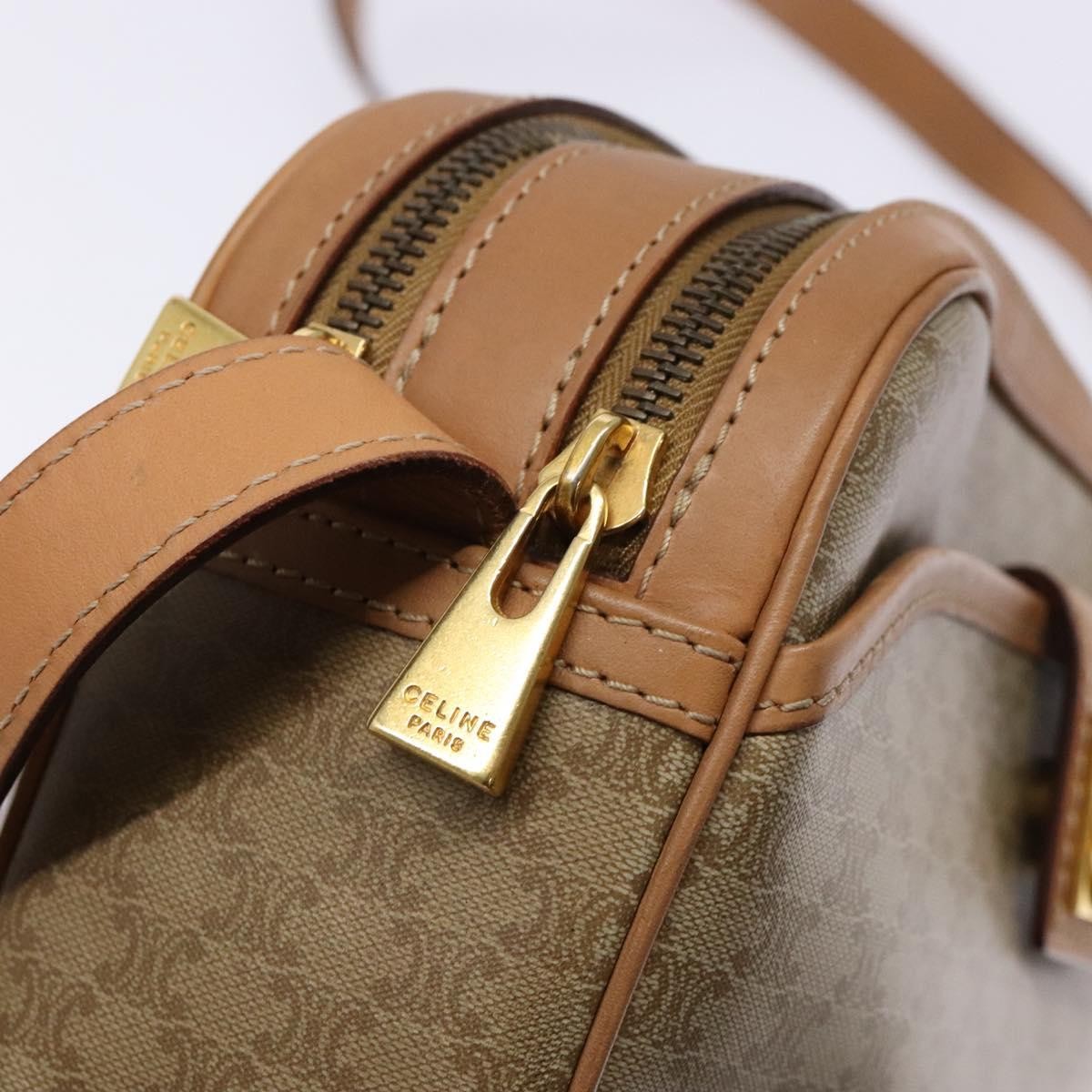 Celine Vintage Macadam Shoulder Bag Canvas and Leather, BEIGE, CANVAS, Shoulder bag