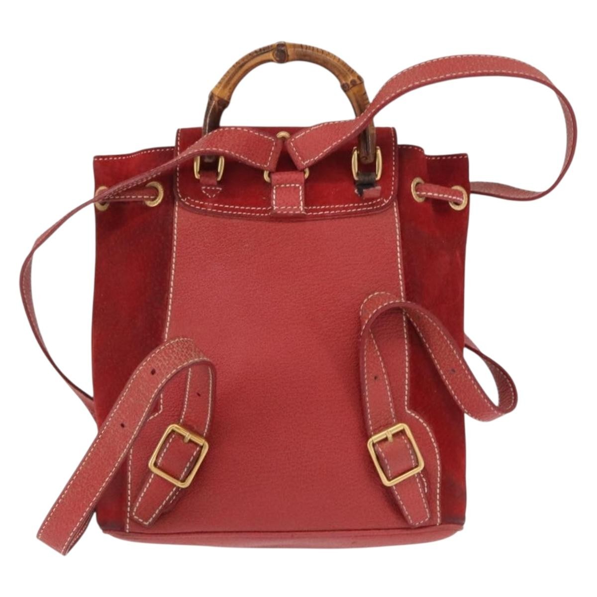 Gucci Vintage Bamboo Backpack Suede, RED, SUEDE, Backpack