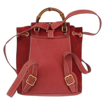 Gucci Vintage Bamboo Backpack Suede, RED, SUEDE, Backpack