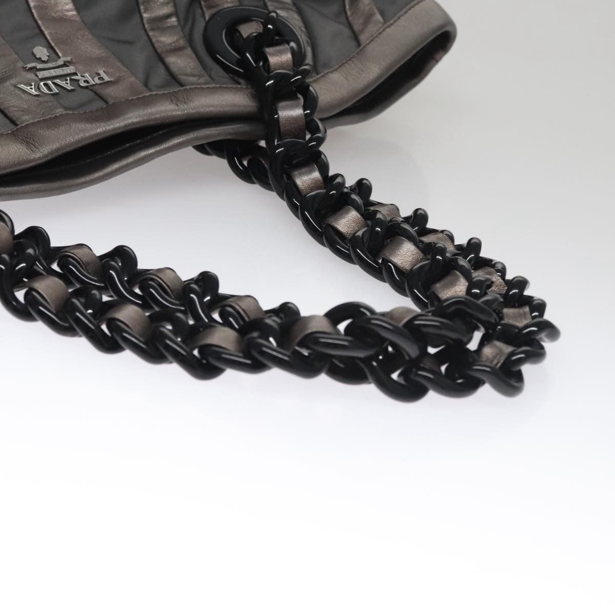 Prada Waves Chain Tote Leather and Tessuto, SILVER, LEATHER, Tote bag